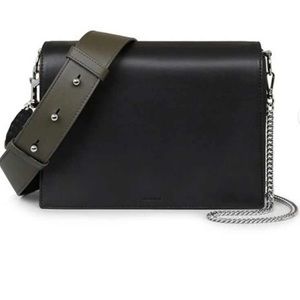 AllSaints Black Zep Box Bag Lambskin 2 Straps Clutch Crossbody Shoulder